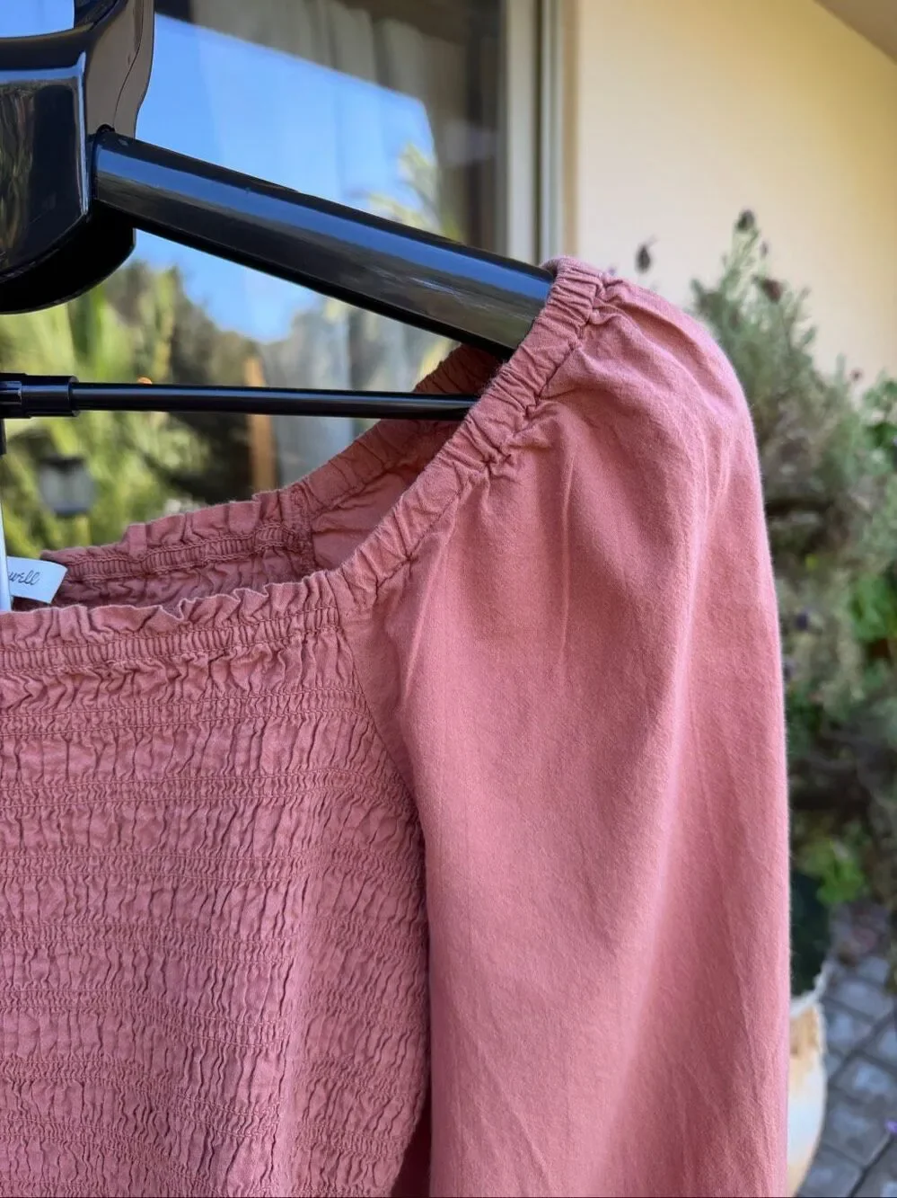 Madewell smocked square neck blouse with puff sleeves